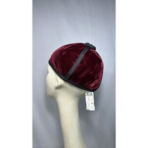 1970s Yves Saint Laurent Velvet Beanie Hat With Tags 6 3/4 Red With Tags READ